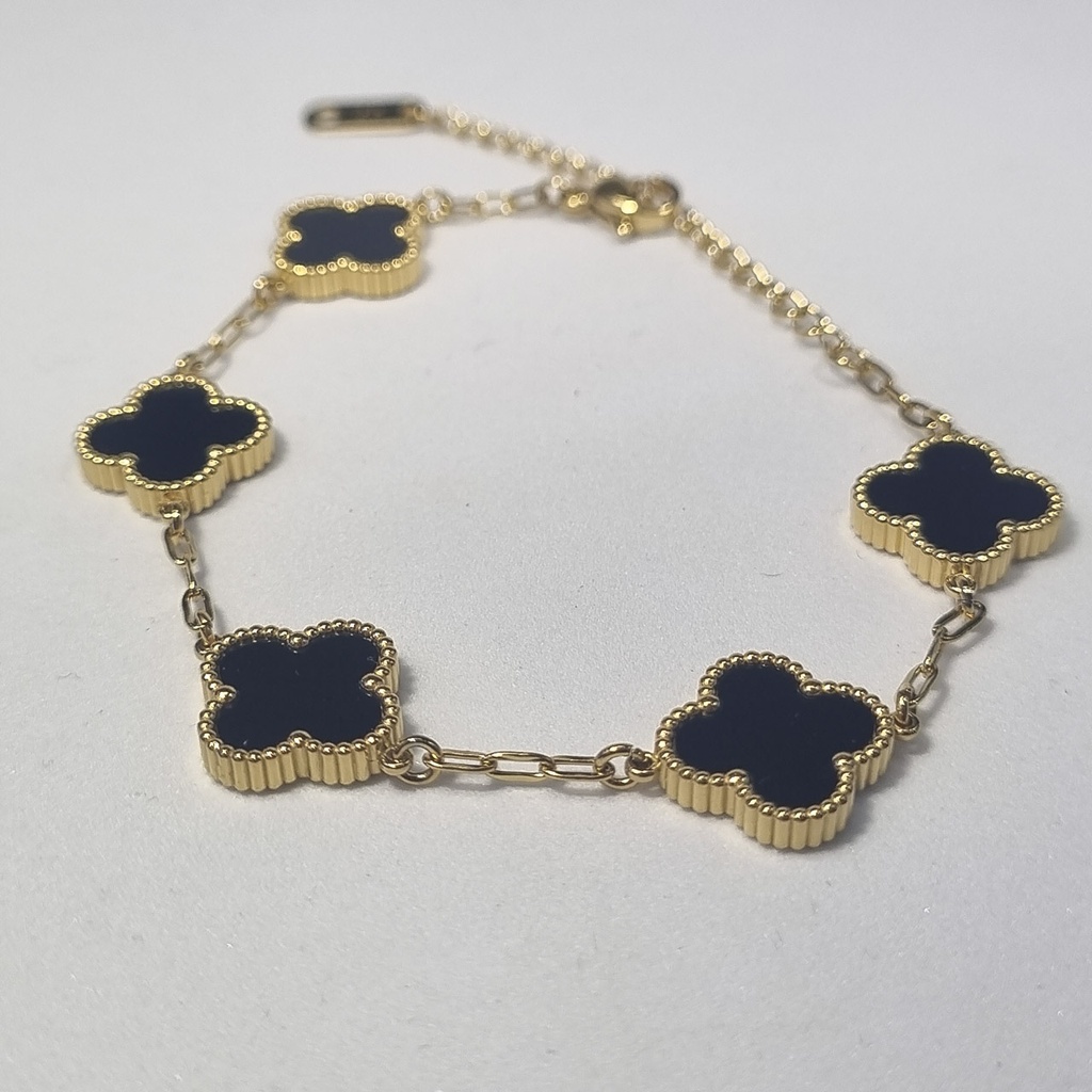 Pulsera trébol negro dorado