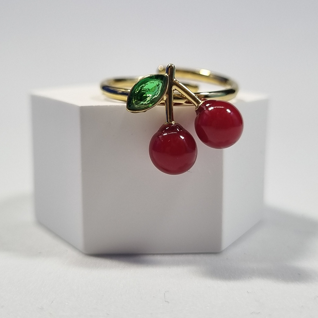 Anillo dorado cerezas esmaltadas