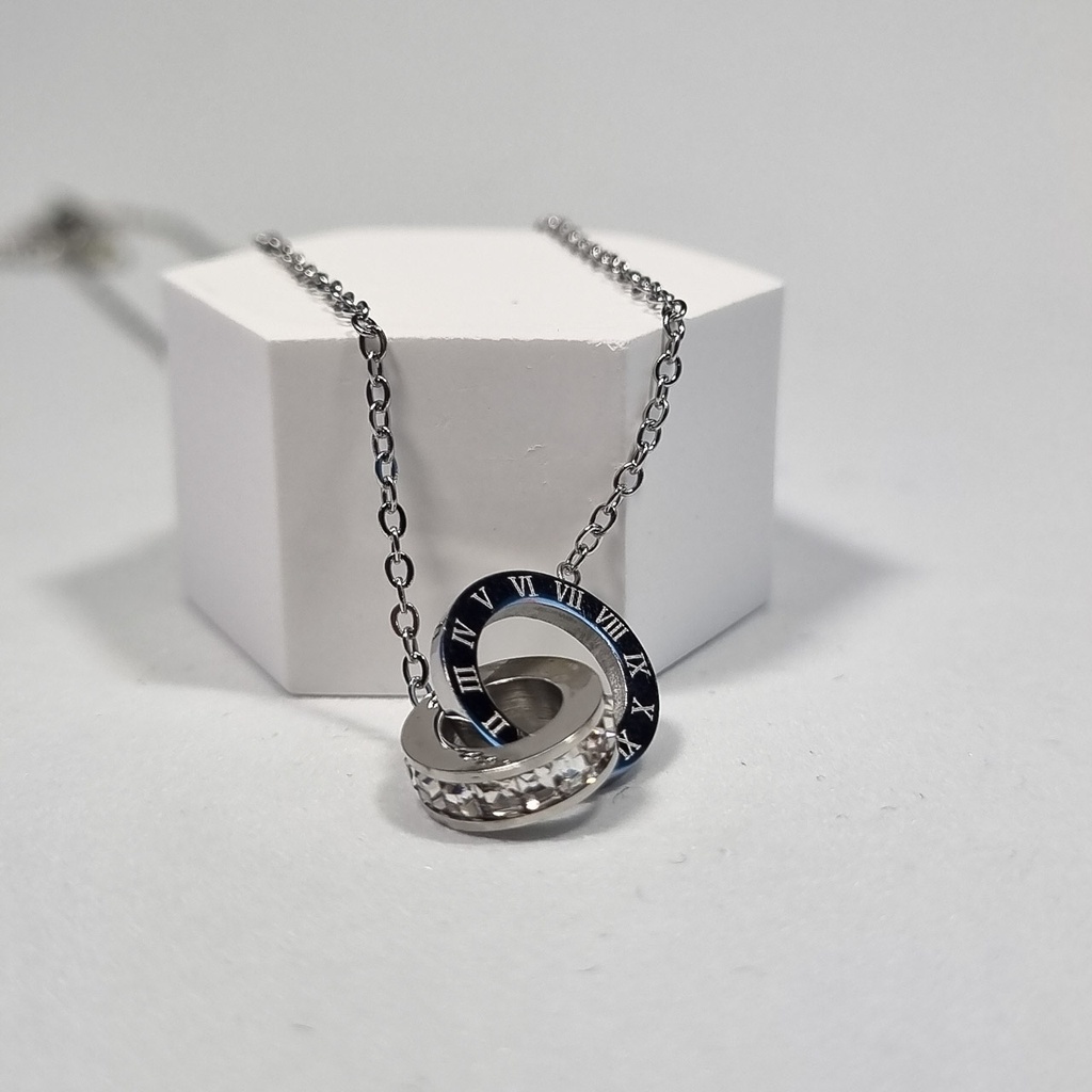 Colgante doble anillo plateado